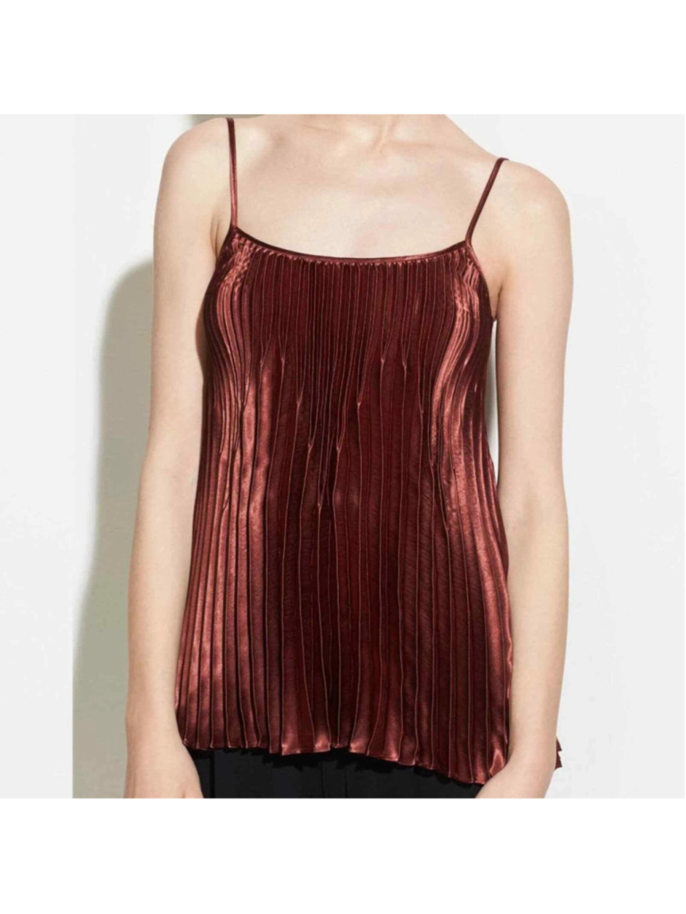 Vince Chevron Pleated Accordion Tank in Anise Burgundy Size l